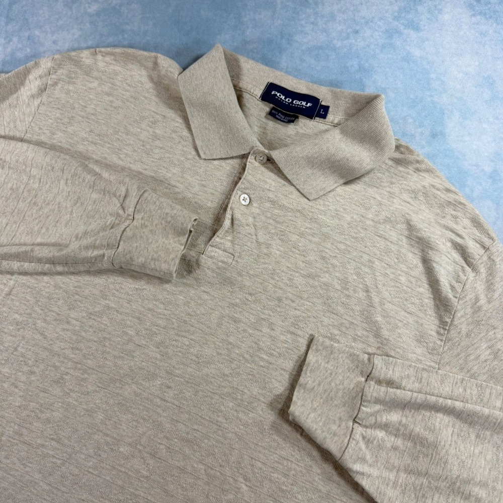 Polo Golf Ralph Lauren Polo Shirt Mens Large Beige Excellent Long Sleeve Pima